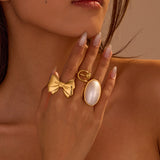 European And American Ins Niche Oval Egg-shaped Pearl Ring Titanium Steel Ring