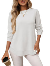 European And American Loose Waffle Casual All-match T-shirt Knitted Long Sleeve