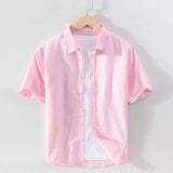 Men's Linen Short-sleeved Shirt Square Collar Casual Cotton And Linen