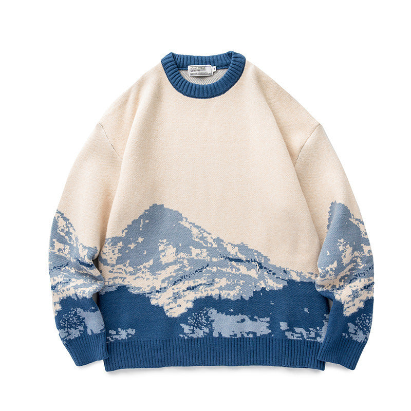 Snow Mountain Sweater Men Gradient Casual Knit Sweater