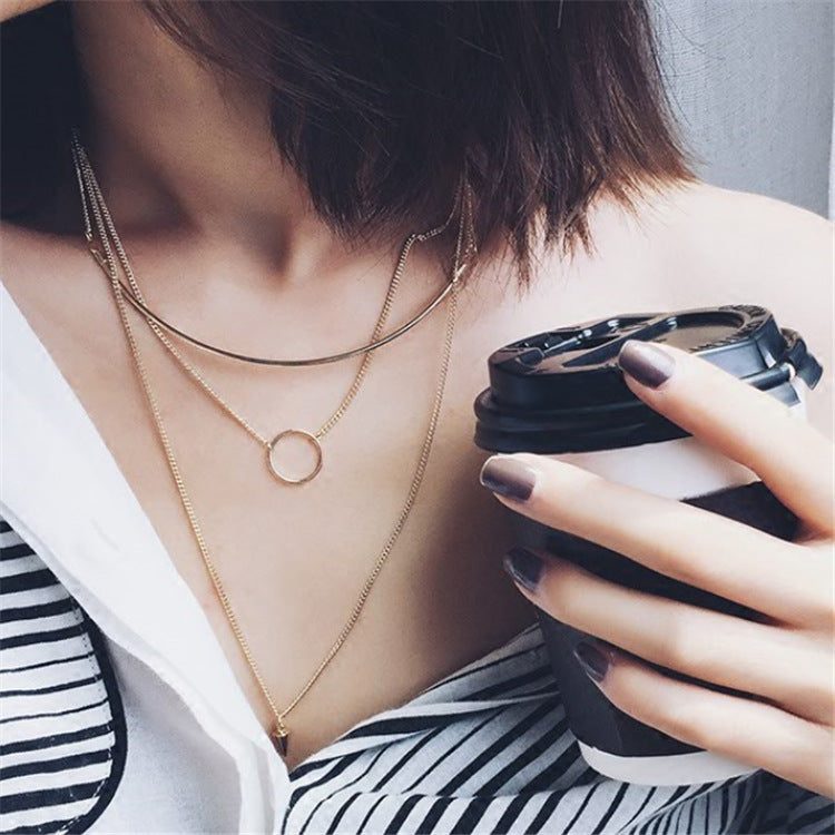 Korean Fashion Multideck Design Long Necklace Joker Simple Collarbone Kolye For Women Party Accessories