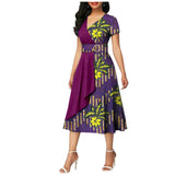 African Batik Double-sided Printed Short-sleeved Women's Cotton Dress