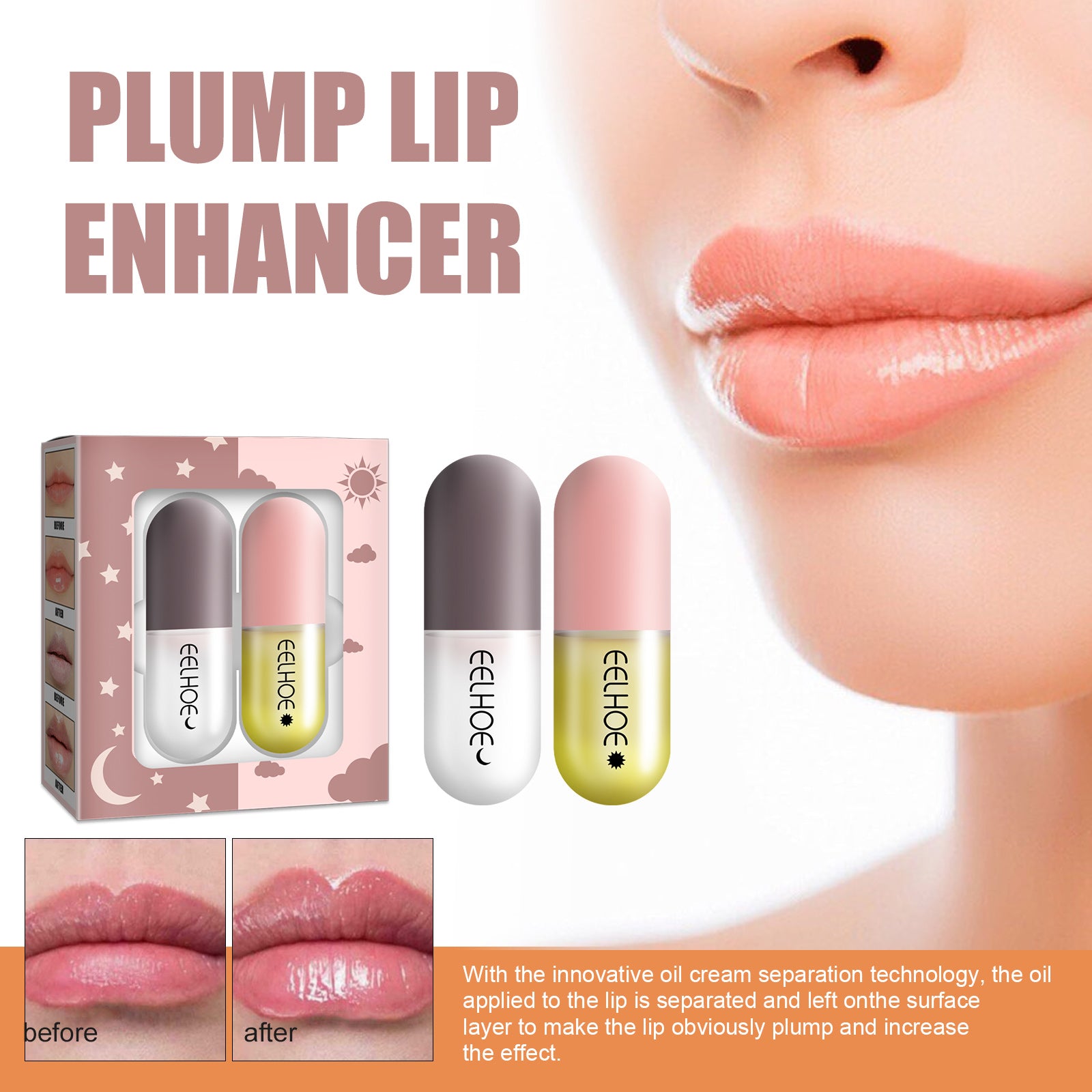 EELHOE Day And Night Lip Moisturizing Capsules, Hydrate, Increase Lip Elasticity, Plump Lips, And Lip-enhancing Liquid