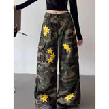 American Retro Workwear Women's Loose Straight Wide Leg XINGX Camouflage Jeans