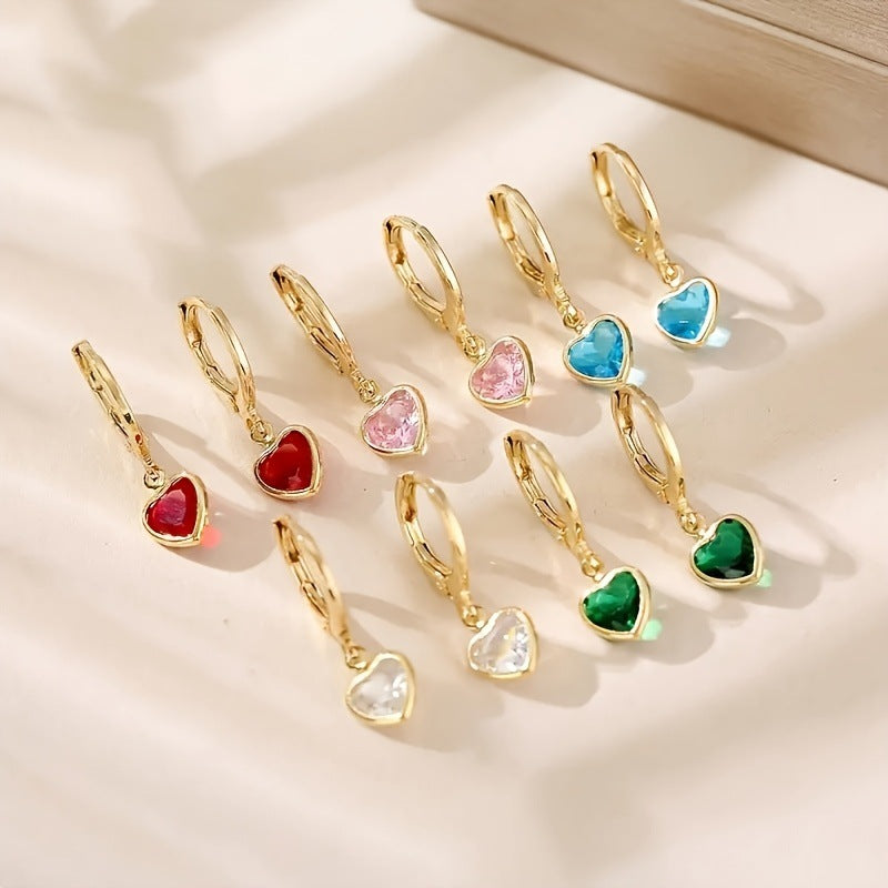 Elegant Colorful Heart-shaped Zircon Earrings Earrings All-match Earrings Women