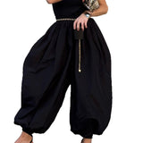 High Waist Pure Color Ankle-tied Wide Bloomers Harem Pants