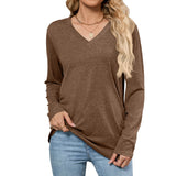 Leisure Pullover V-neck Solid Color Loose Long Sleeves