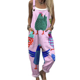 Female Digital 3D Printing Button Casual Suspender Trousers