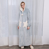 Women Men Winter Bath Robe Hooded Night Dress Gown Sleepwear