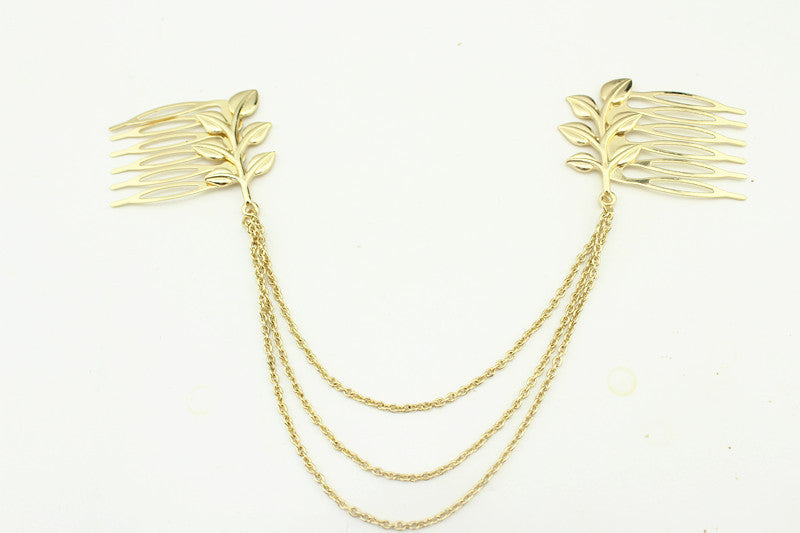 Europe and the United States hot fashion wild leaf chain tassel hair comb hair accessories leaf chain Hair accessories