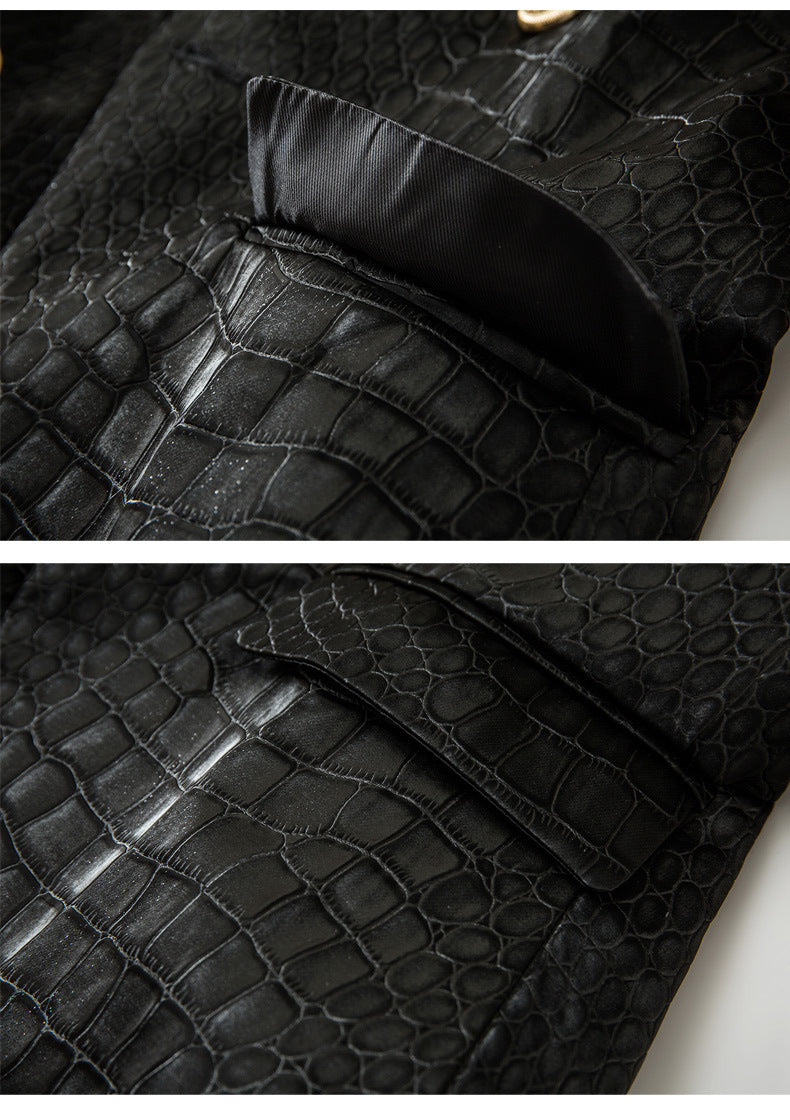 Suit Crocodile Leather Coat European And American Style Slim-fit Top Metal Buckle Waist-tight Jacket