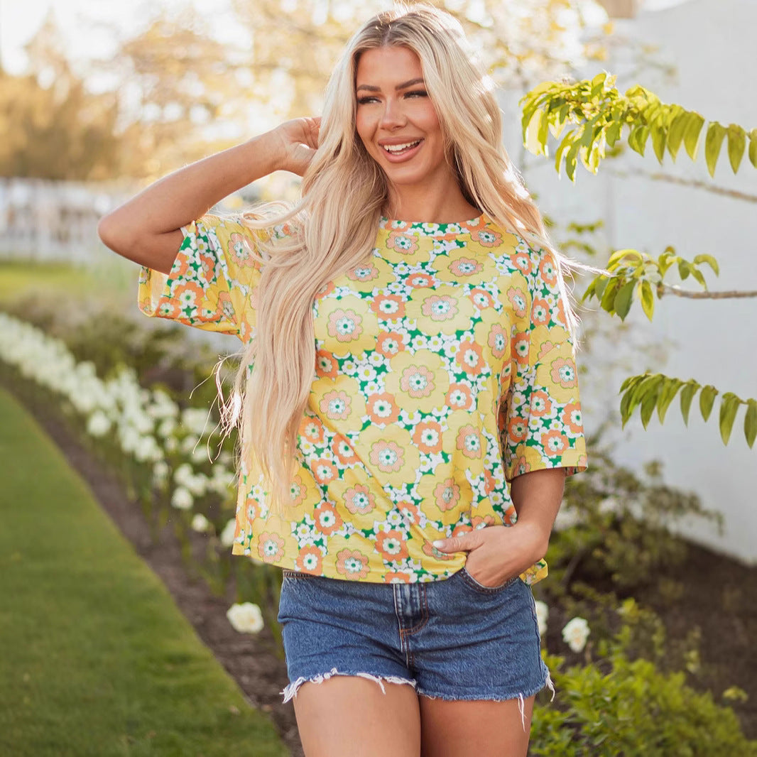 European And American Printing Design Comfort And Casual Loose Breathable Short Sleeve