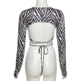 Striped Print Lace-up Short Tops For Women