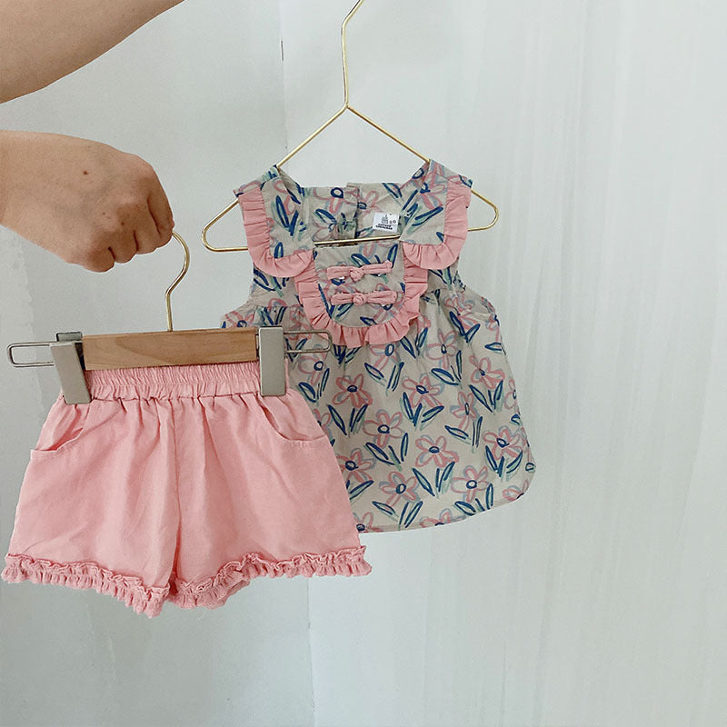 Lace top skirt suit baby clothes