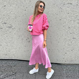Women's Striped Loose All-match Round Neck Pullover Sweater