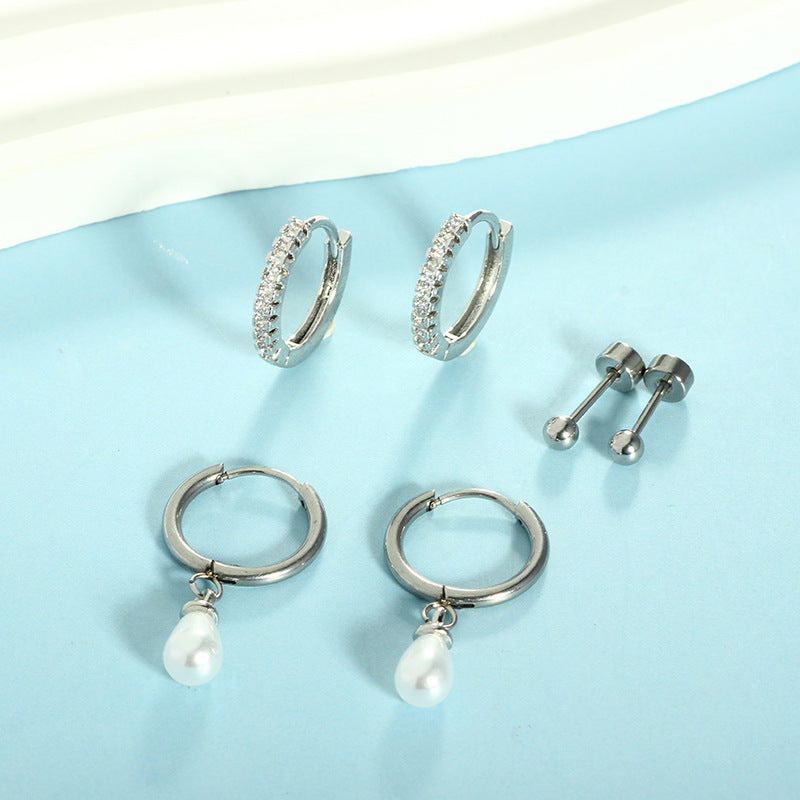 Geometric Zircon Thin Rod Opening Earring Eardrop Real Gold Plated Stainless Steel Suit