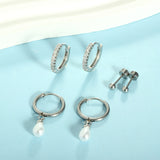 Geometric Zircon Thin Rod Opening Earring Eardrop Real Gold Plated Stainless Steel Suit