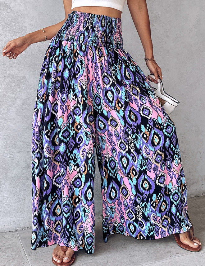 Women's Retro Floral Printed Waist-controlled Wide-leg Pants