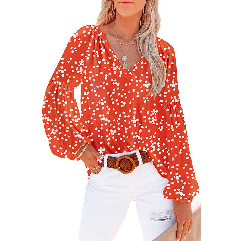 Women's Floral Chiffon Shirt Loose V-neck Casual Top