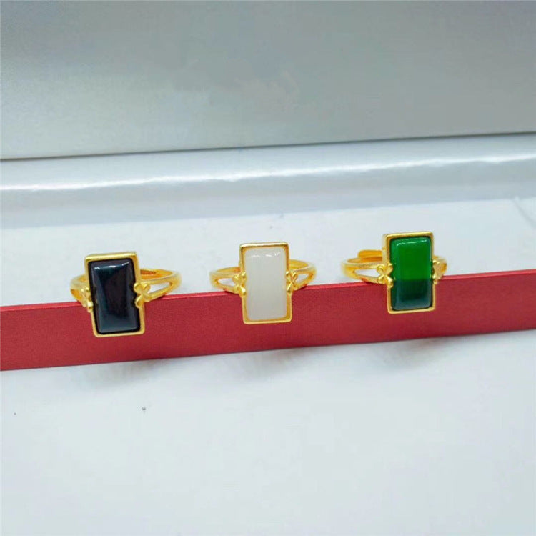 Brass Gold-plated Long Gem Electroplated Live Ring