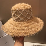 Summer Raffia Straw Hat Hand-stitched Pearl Hat