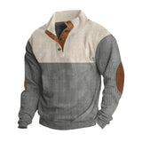 Men's Casual Button Half-open Stand Collar Coat Fashion Colorblock Sweater