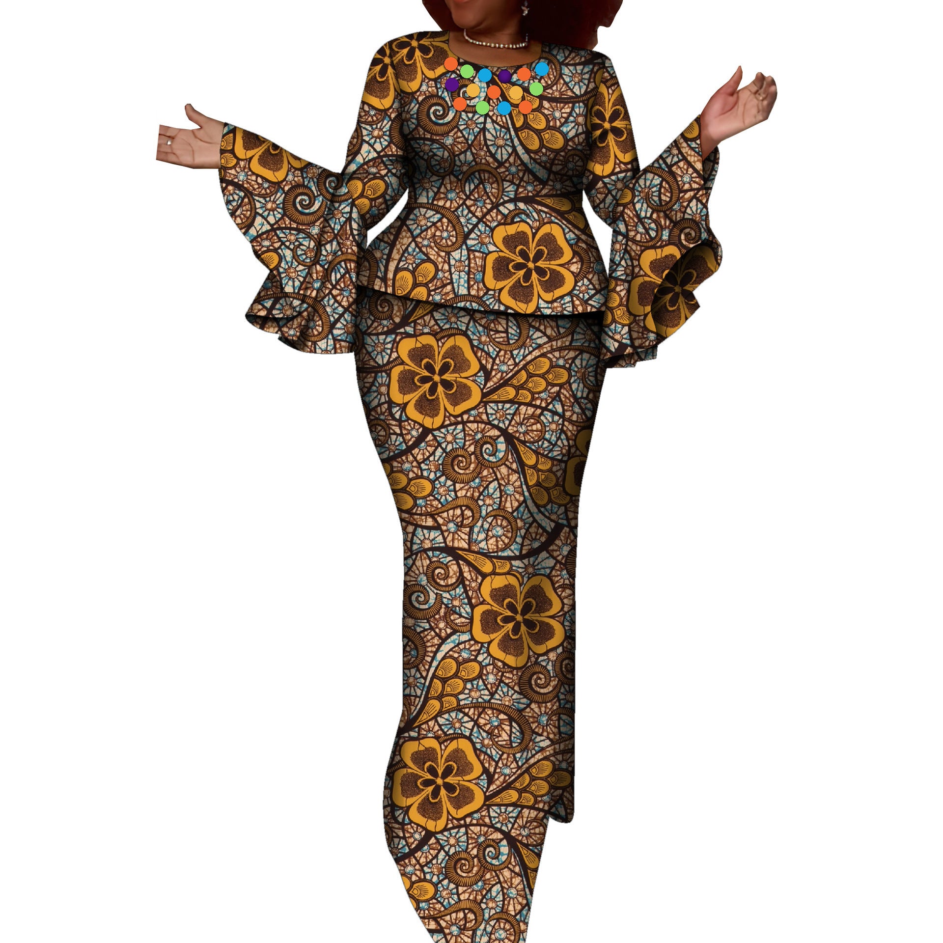 African Ethnic Women's Cerecloth Long Dress Suit