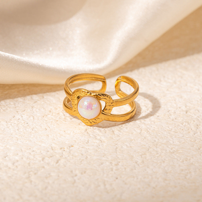 Colored Loving Heart Hollow Open-end Titanium Steel Adjustable Ring