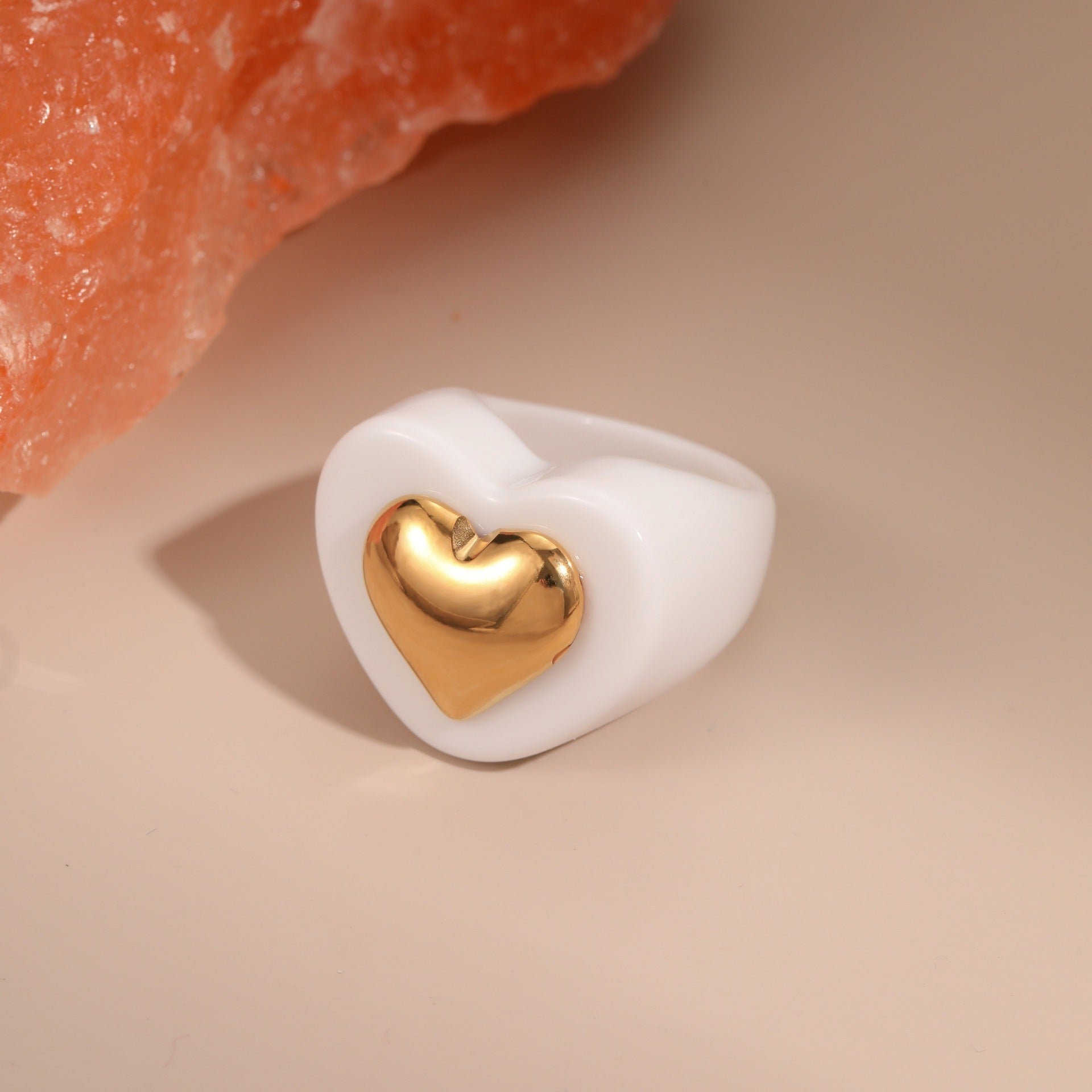 Colorful Heart-shaped Resin Ring Ins Style Titanium Steel Ring
