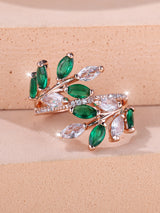 Horse Eye Zircon Leaf Ring Fashion All-match