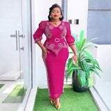 African Plus Size Fashion Rhinestone Christmas Evening Dress