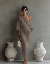 Irregular Off-shoulder Long Dress Fashion Elegant Long-sleeved Dresses Women's Beach Vacation Clothing
