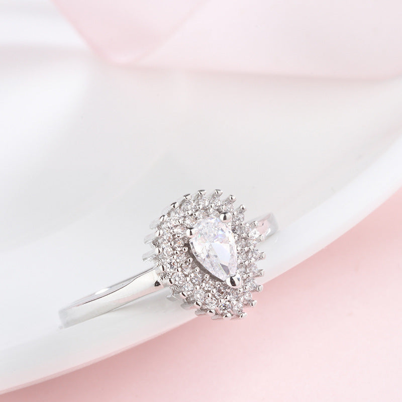 Japanese And Korean Love 925 Silver Full Diamond Drip Ring