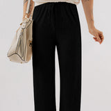 Black Textured Loose Drawstring Pants