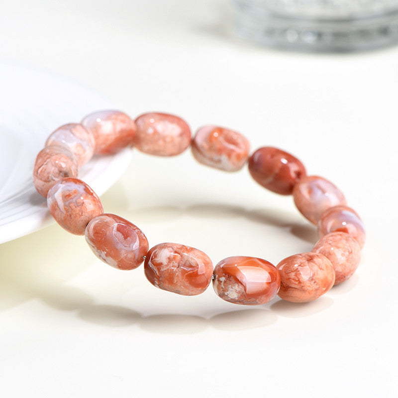 Natural Cherry Agate Barrel Shaped Bead Bracelet