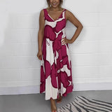 Casual Loose-fitting Women's V-neck Print Dress