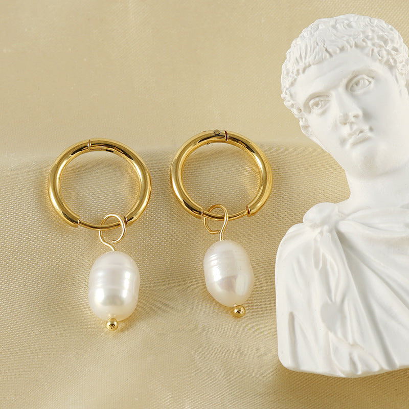 Stainless Steel Personalized Earrings Pearl Earrings Titanium Steel Light Luxury Women's