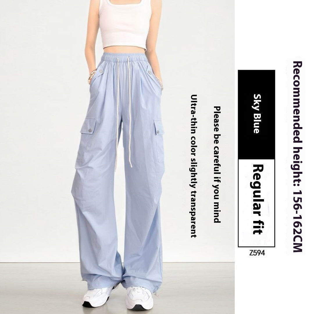 High-waisted Black Slim American Ice Silk Sports Pants