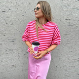 Women's Striped Loose All-match Round Neck Pullover Sweater
