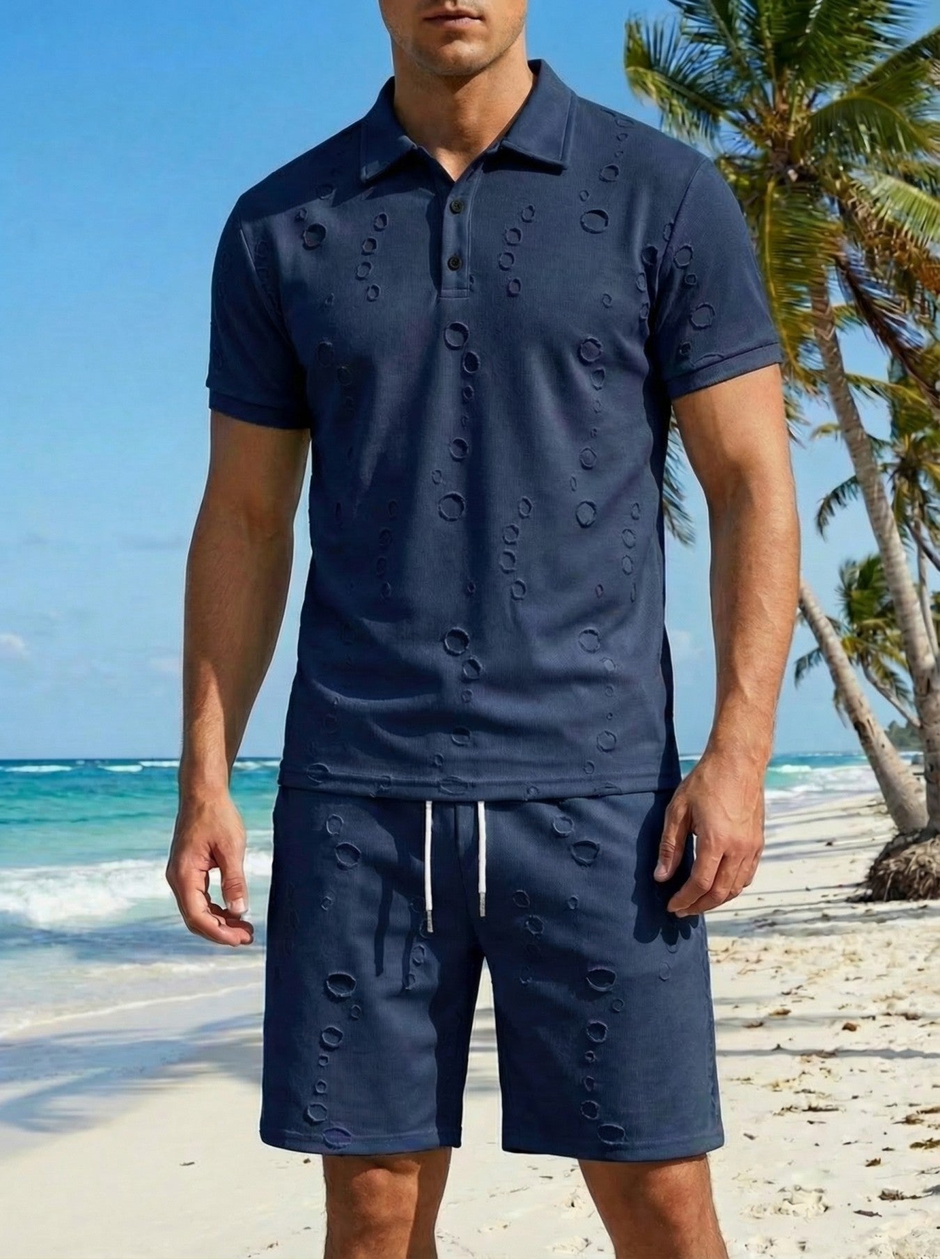 Summer Washed Distressed Polo Shirt With Buttons Mens Sports Polo Tee