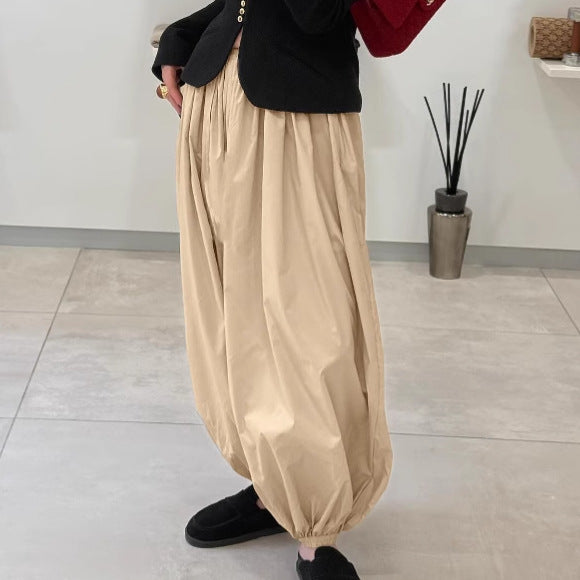 High Waist Pure Color Ankle-tied Wide Bloomers Harem Pants