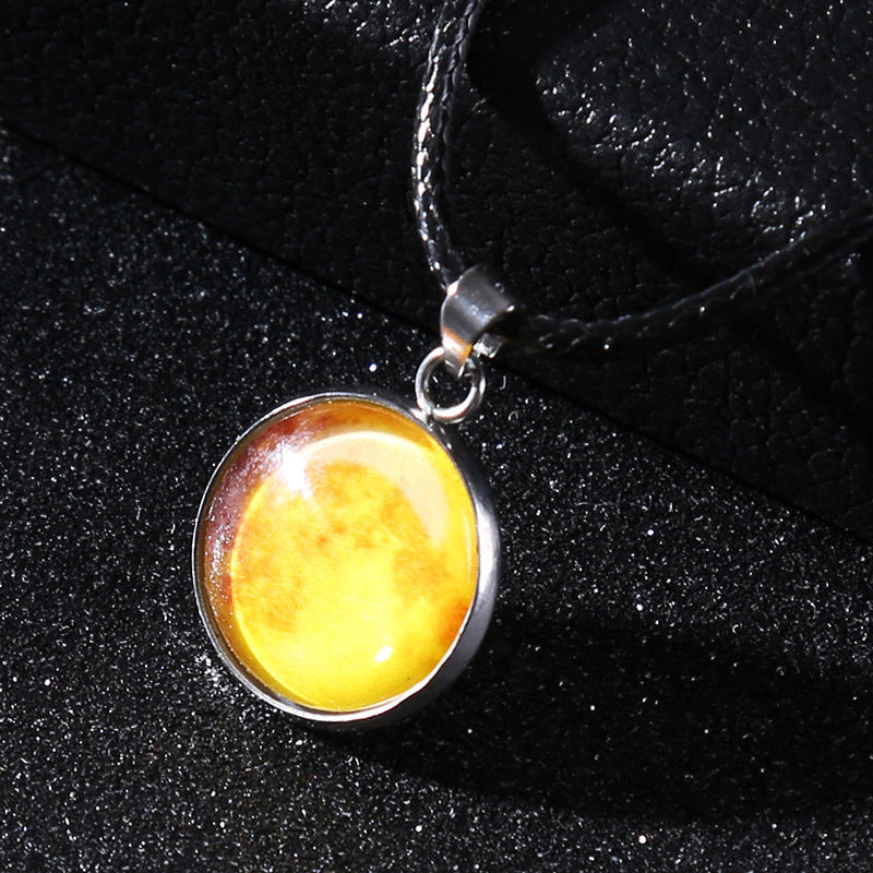 Time Stone Christmas Moon Night Sky Luminous Alloy Pendant Necklace