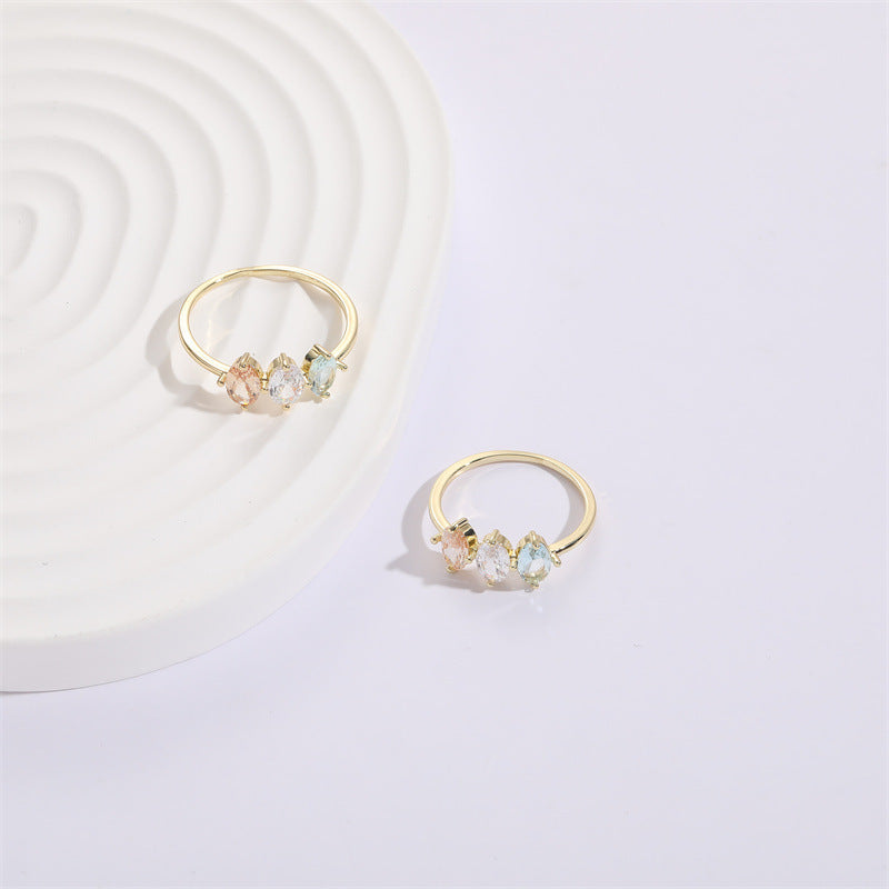 Mother's Day Birthstone Horse Eye Tricolor Zircon Ring