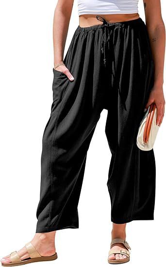 High Waist Wide Leg Loose Harem Cotton And Linen Trousers