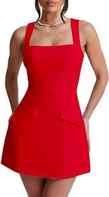 Women's Sexy Skinny Sleeveless Square Collar Mini Dress