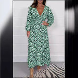 Women's Fashion High Waist V-neck Floral Dress