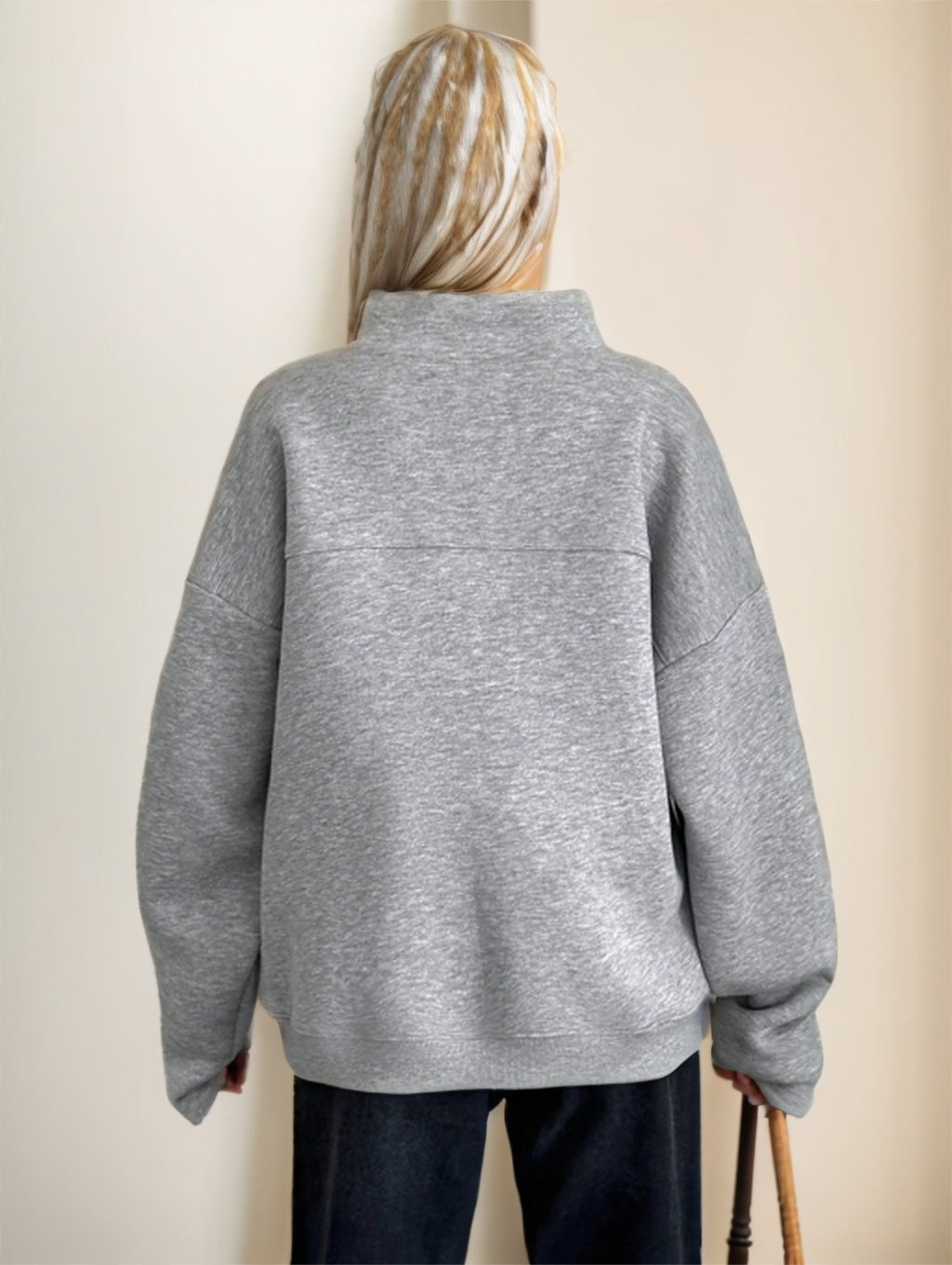 RueChic Half Button Flap Detail Drop Shoulder Sweatshirt