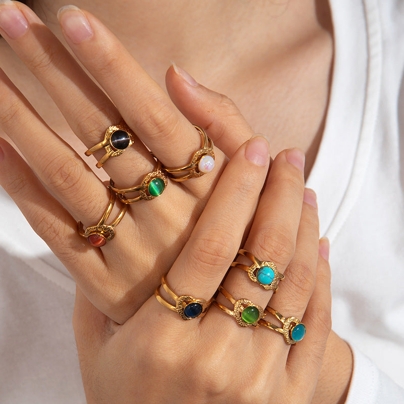 Colored Loving Heart Hollow Open-end Titanium Steel Adjustable Ring