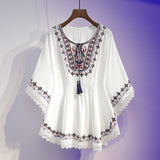 Women's Summer Loose Waist-controlled Top Vintage Printed Chiffon Shirt