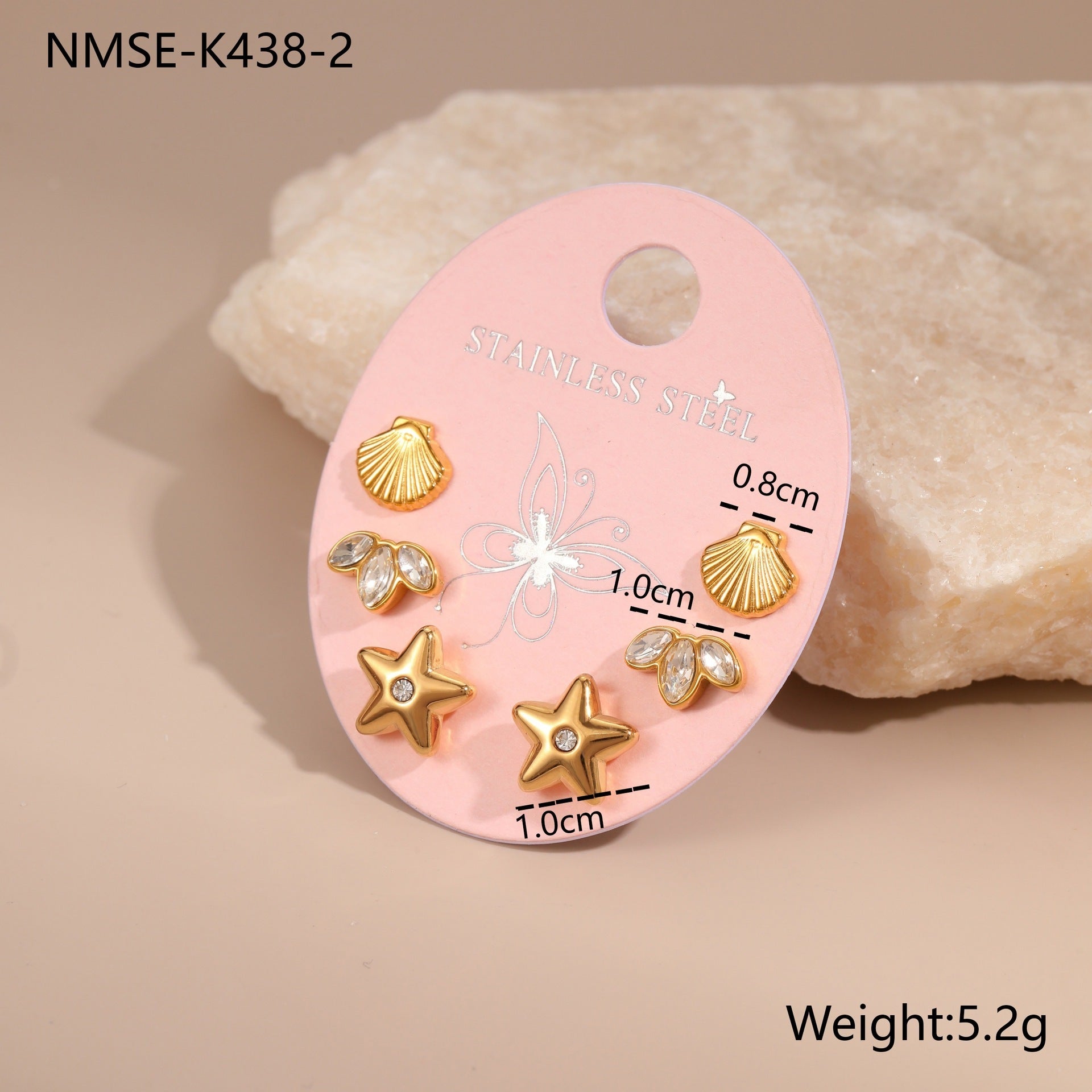 Three-to-one Card Titanium Steel Ear Studs